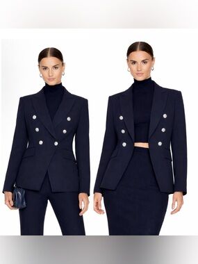 Veronica Beard Miller Dickey Jacket Blazer Navy Blue with Silver Buttons Size 00